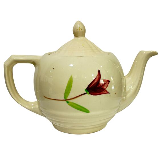 Vintage USA Shawnee Teapot creamy white ceramic & hand painted floral design - Picture 3 of 13